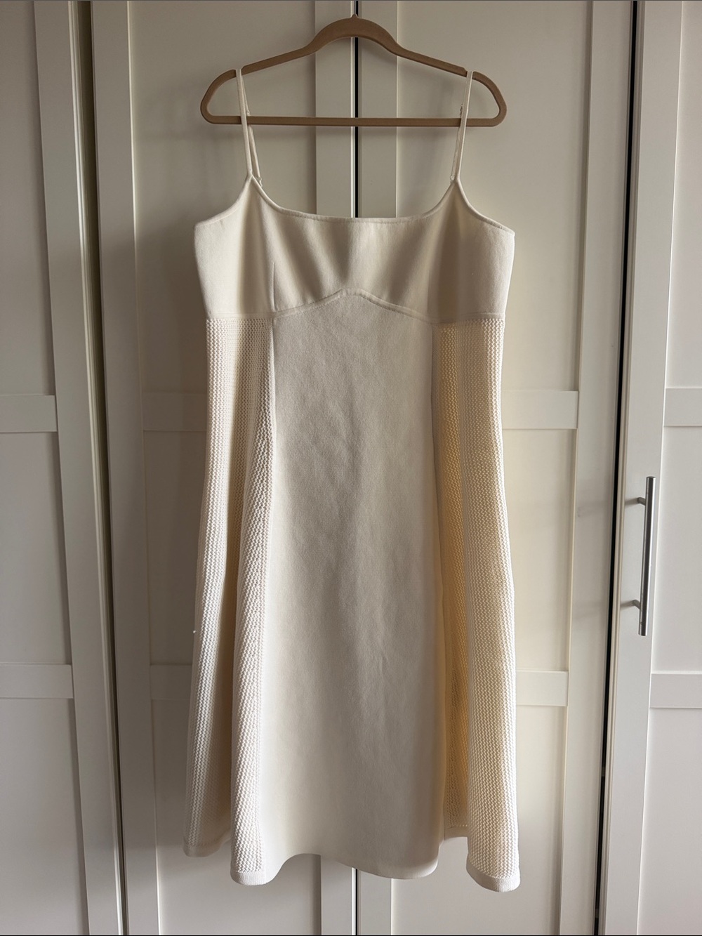 Express Mixed Knit Cream Spaghetti-Strap A-Line Dress